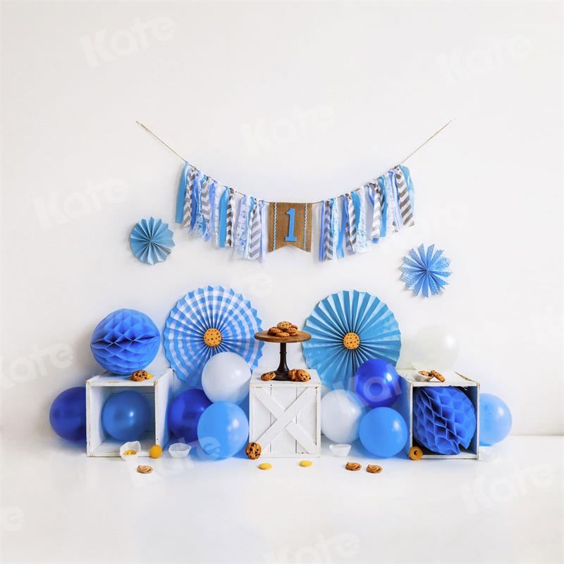 Kate Cake smash Anniversaire Bleu Ballons Toile de fond pour la photographie - Kate Backdrop FR
