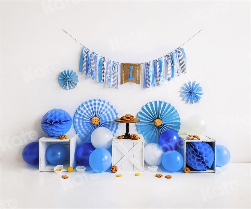 Kate Cake smash Anniversaire Bleu Ballons Toile de fond pour la photographie - Kate Backdrop FR