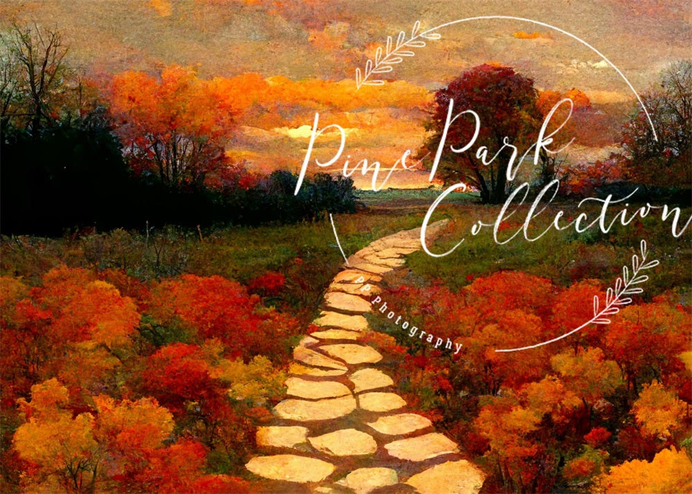 Kate Soleil levant Automne Chemin Toile de fond conçue par Pine Park Collection - Kate Backdrop FR