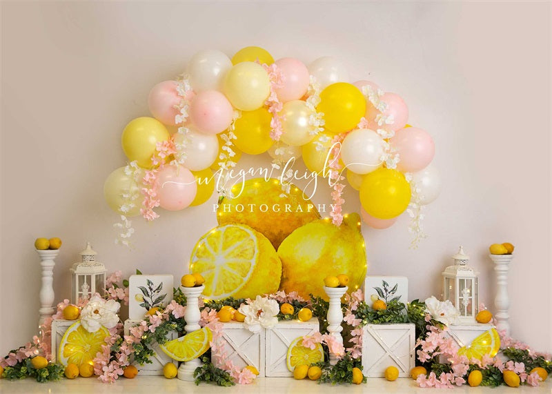 Kate Cake smash Citron Jaune Ballons Toile de fond conçue par Megan Leigh - Kate Backdrop FR