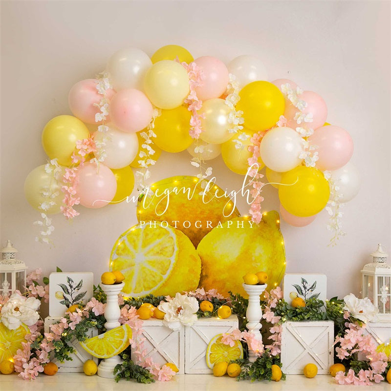 Kate Cake smash Citron Jaune Ballons Toile de fond conçue par Megan Leigh - Kate Backdrop FR
