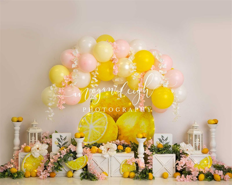 Kate Cake smash Citron Jaune Ballons Toile de fond conçue par Megan Leigh - Kate Backdrop FR