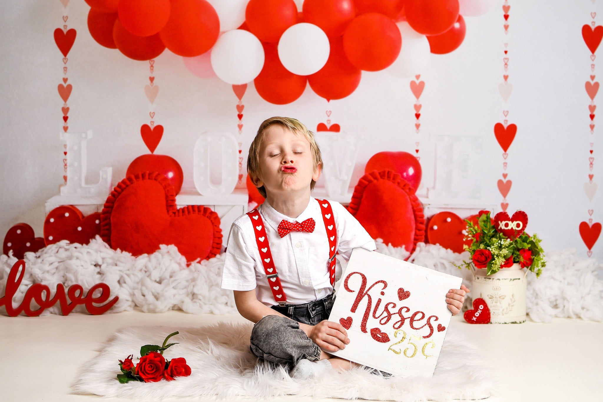 Kate Saint Valentin Ballons Amour Coeur Toile de fond conçue par Uta Mueller - Kate Backdrop FR