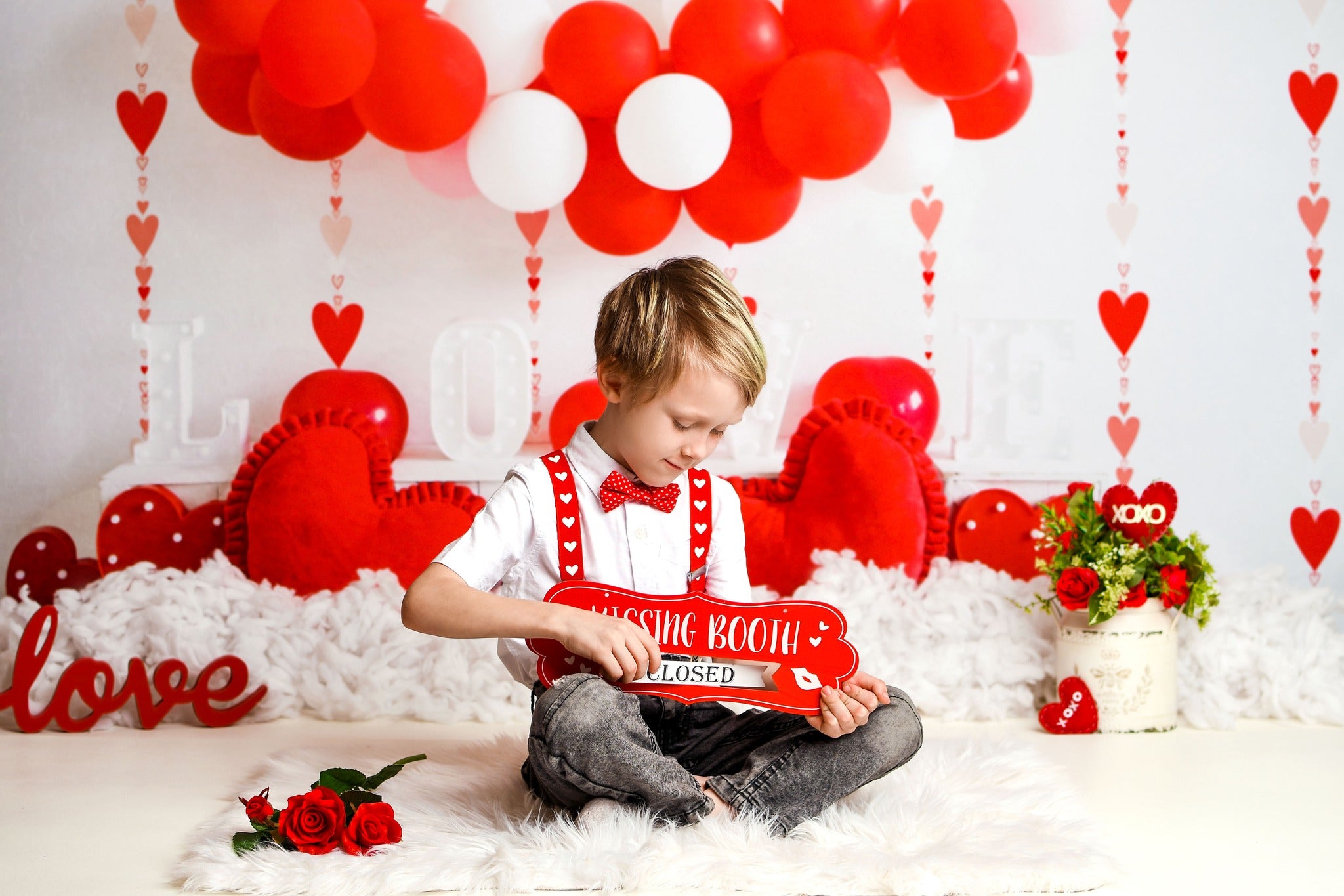 Kate Saint Valentin Ballons Amour Coeur Toile de fond conçue par Uta Mueller - Kate Backdrop FR