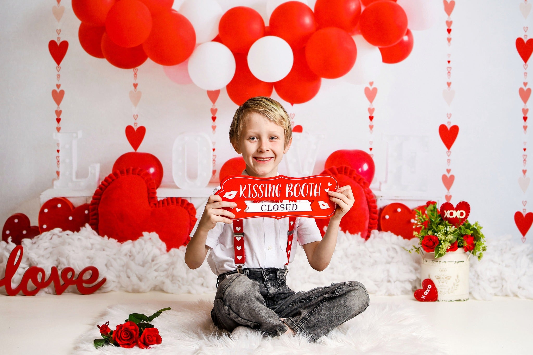 Kate Saint Valentin Ballons Amour Coeur Toile de fond conçue par Uta Mueller - Kate Backdrop FR