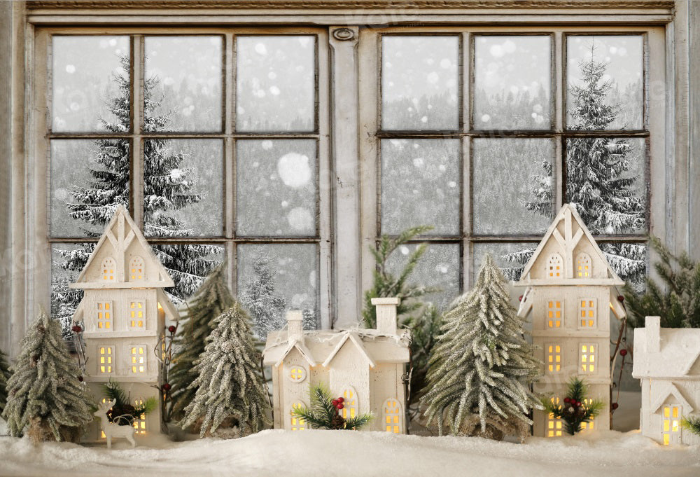 Kate Noël Fenêtre Hiver Modèle de Ville Toile de fond pour la photographie - Kate Backdrop FR