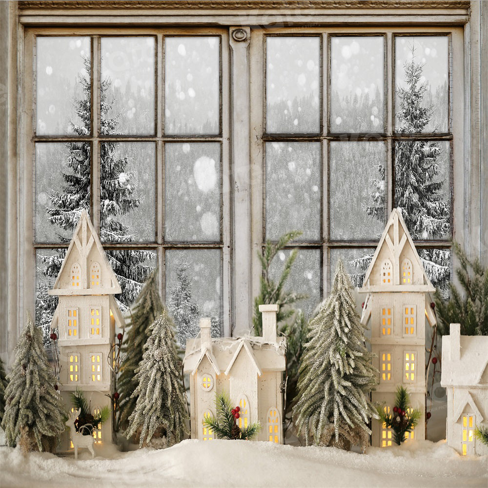 Kate Noël Fenêtre Hiver Modèle de Ville Toile de fond pour la photographie - Kate Backdrop FR