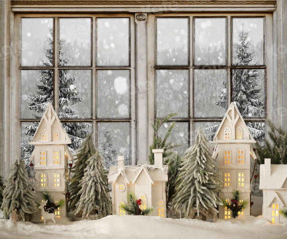 Kate Noël Fenêtre Hiver Modèle de Ville Toile de fond pour la photographie - Kate Backdrop FR