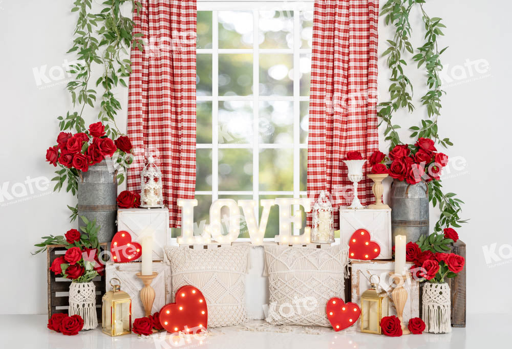 Kate Fenêtre Boho Rouge Saint Valentin Toile de fond conçu par Emetselch - Kate Backdrop FR