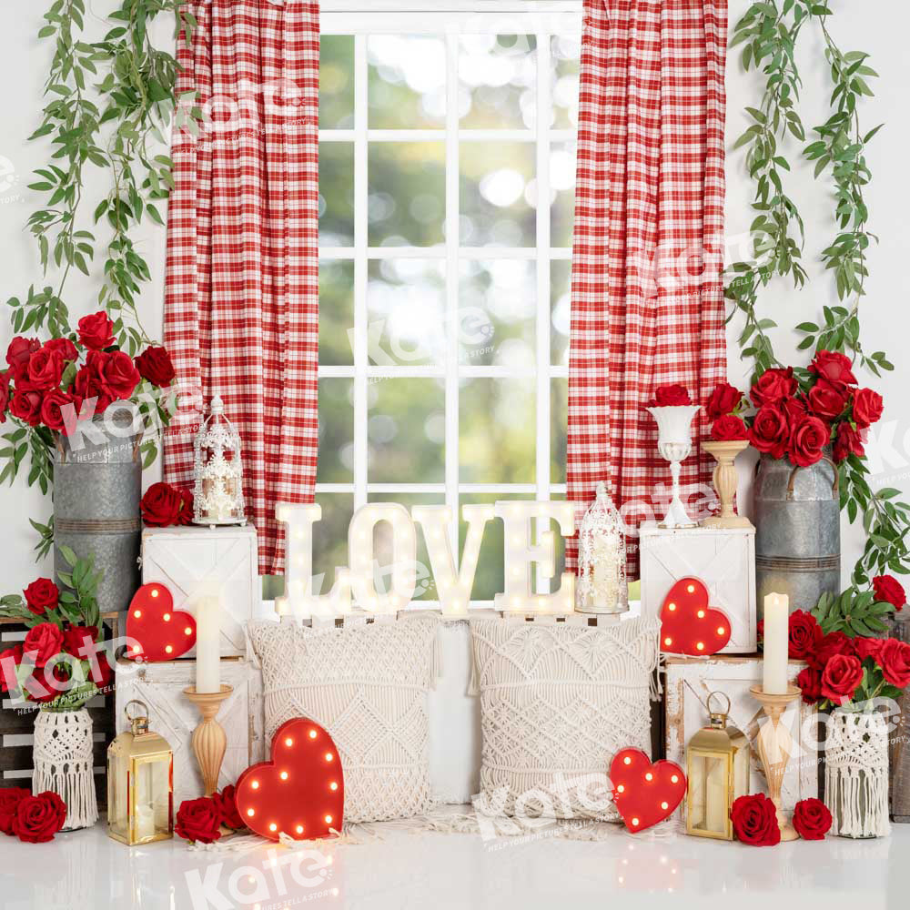 Kate Fenêtre Boho Rouge Saint Valentin Toile de fond conçu par Emetselch - Kate Backdrop FR