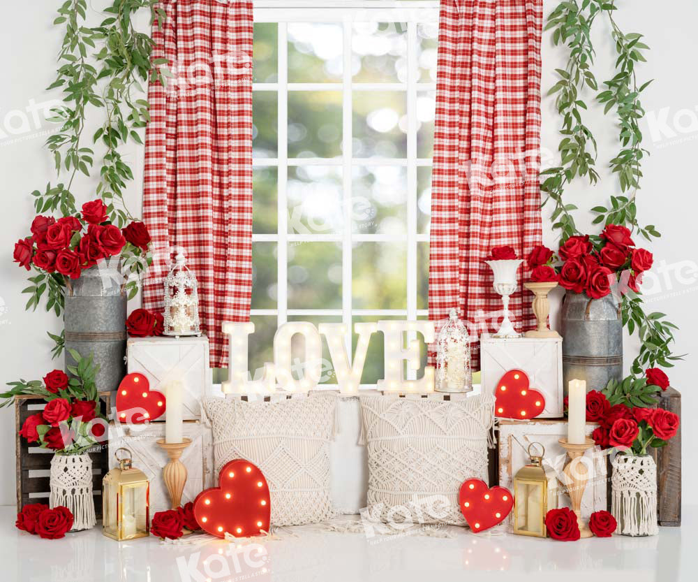 Kate Fenêtre Boho Rouge Saint Valentin Toile de fond conçu par Emetselch - Kate Backdrop FR