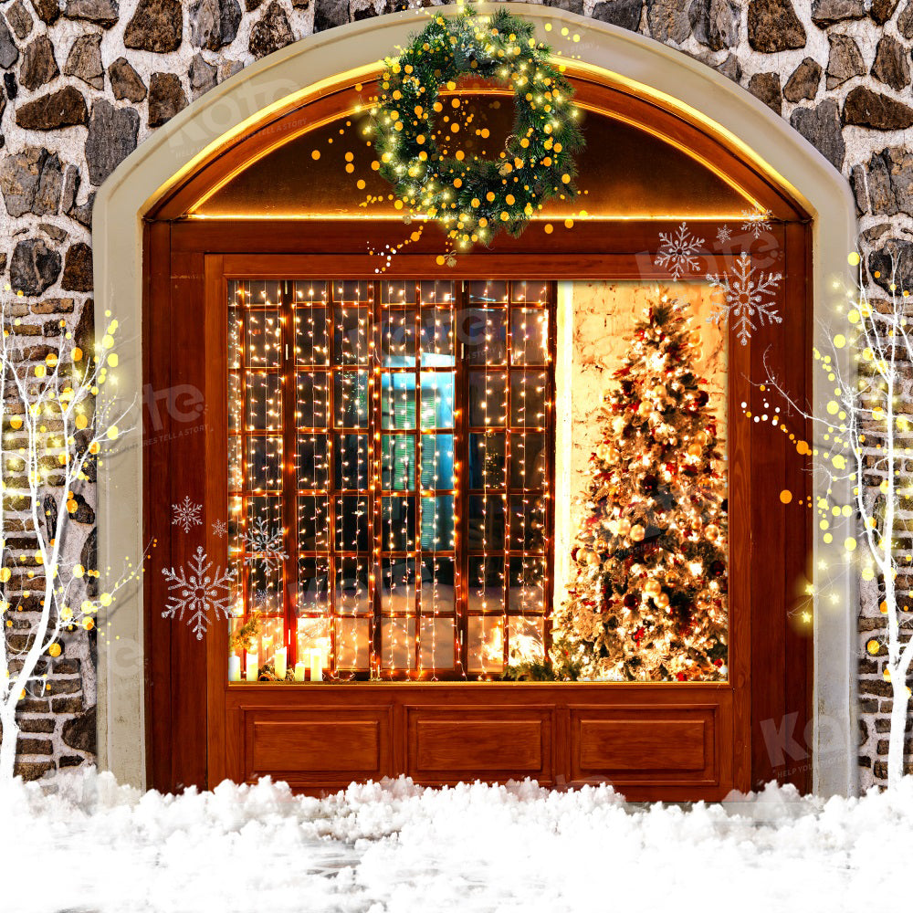 Kate Mur de briques Maison chaleureuse Noël Toile de fond pour la photographie - Kate Backdrop FR