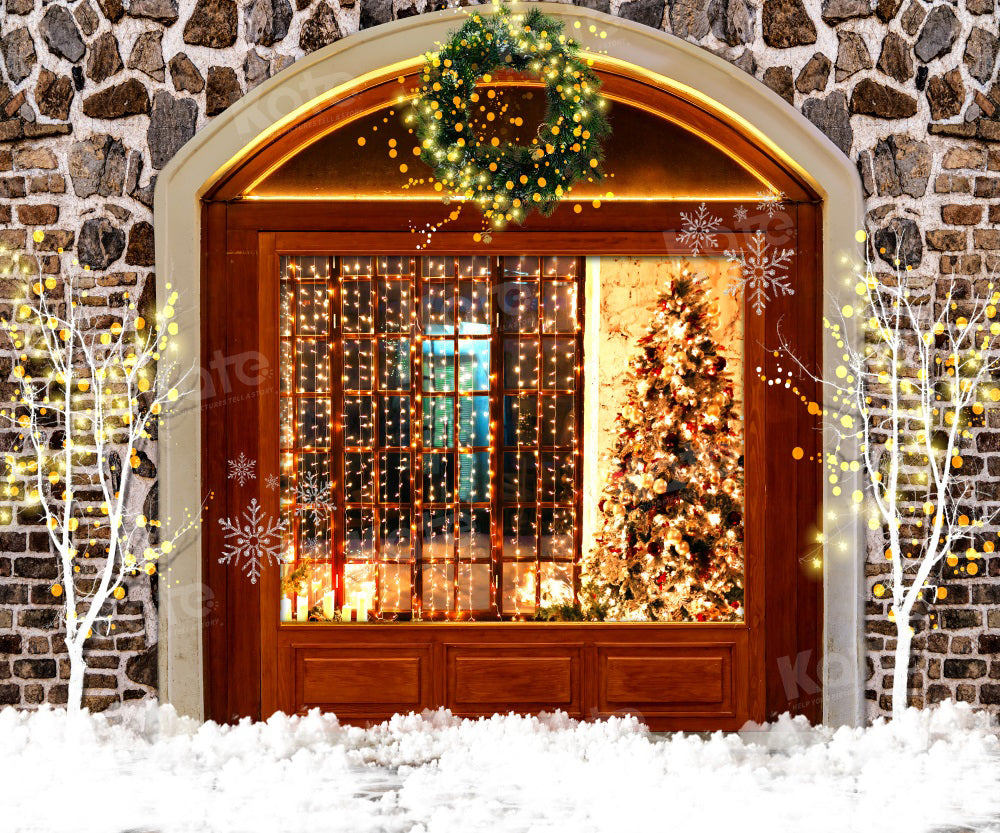 Kate Mur de briques Maison chaleureuse Noël Toile de fond pour la photographie - Kate Backdrop FR