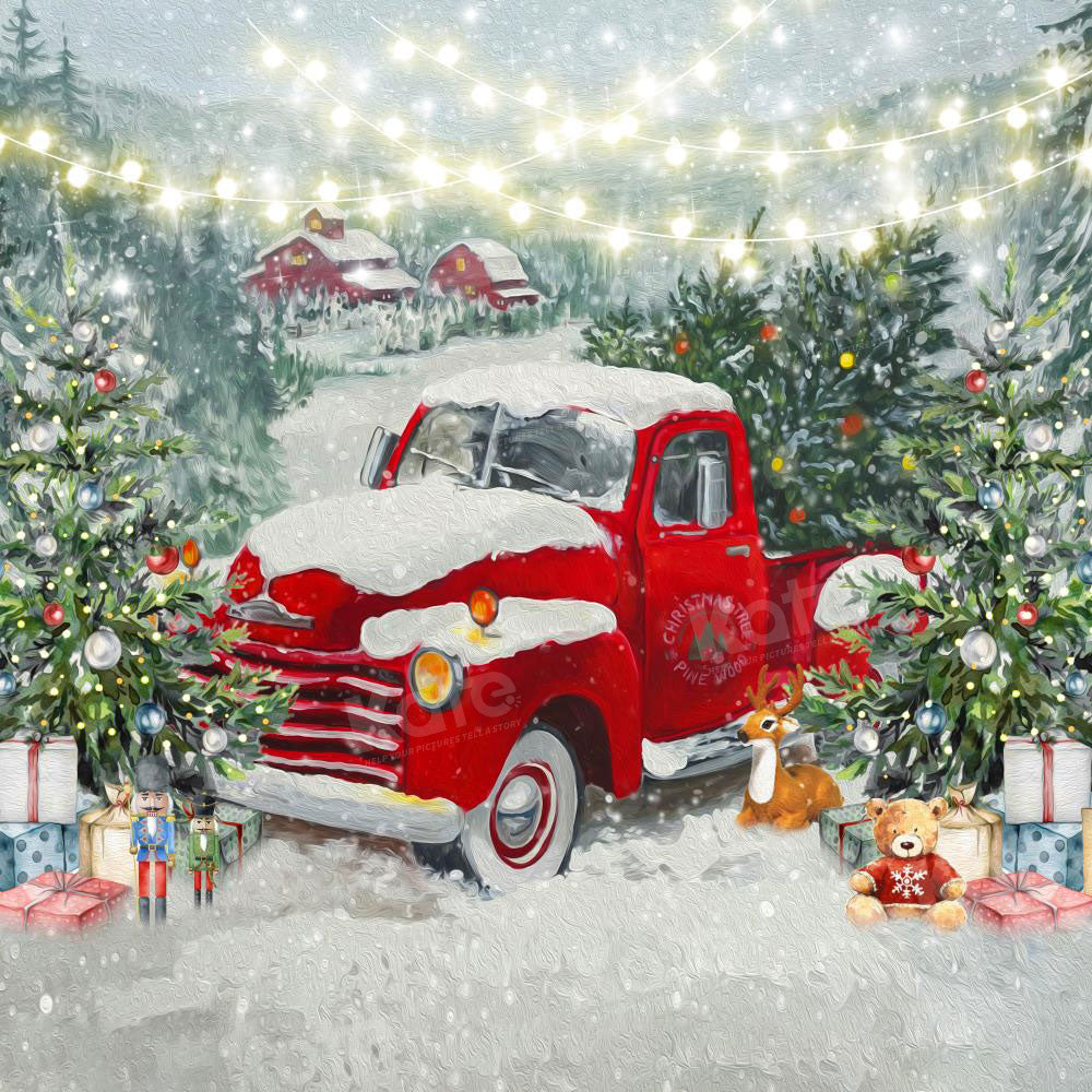 Kate Arbres Voiture rouge Noël Hiver Toile de fond pour la photographie - Kate Backdrop FR