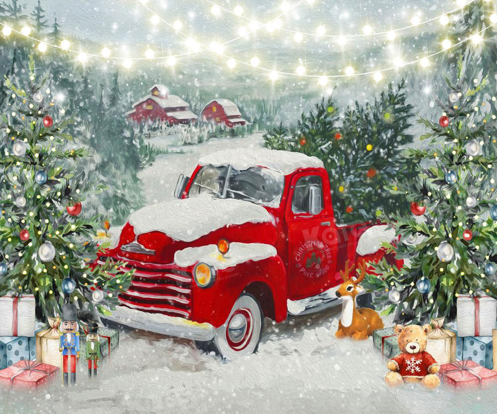 Kate Arbres Voiture rouge Noël Hiver Toile de fond pour la photographie - Kate Backdrop FR