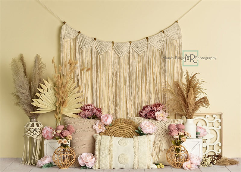 Kate Macramé Boho Floral Toile de fond conçue par Mandy Ringe - Kate Backdrop FR
