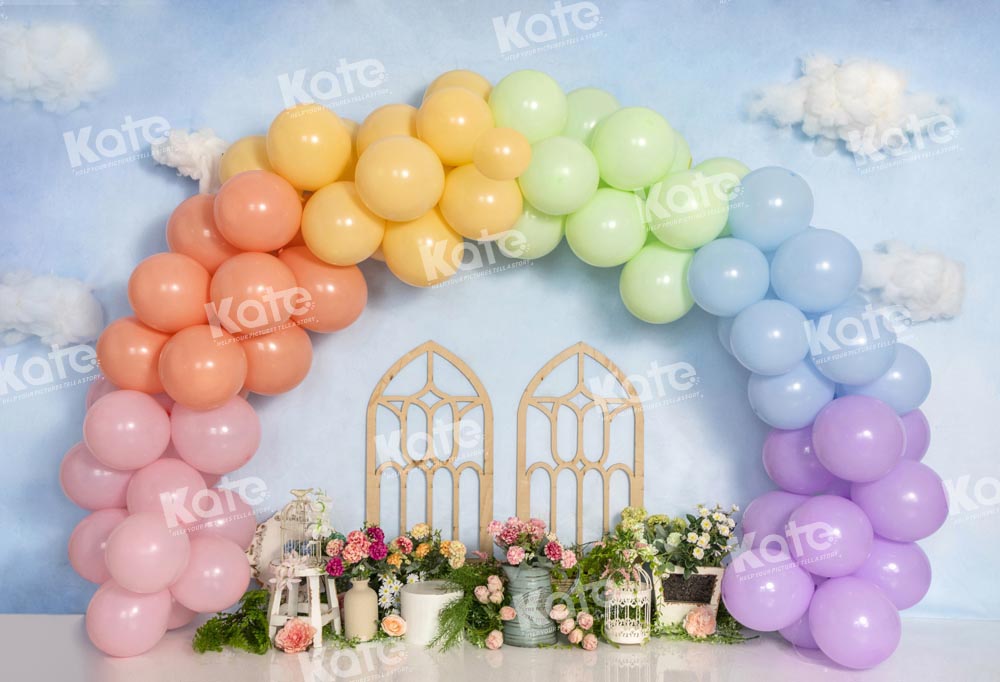 Kate Anniversaire Ballons Ciel Fleur Toile de fond conçu par Emetselch - Kate Backdrop FR