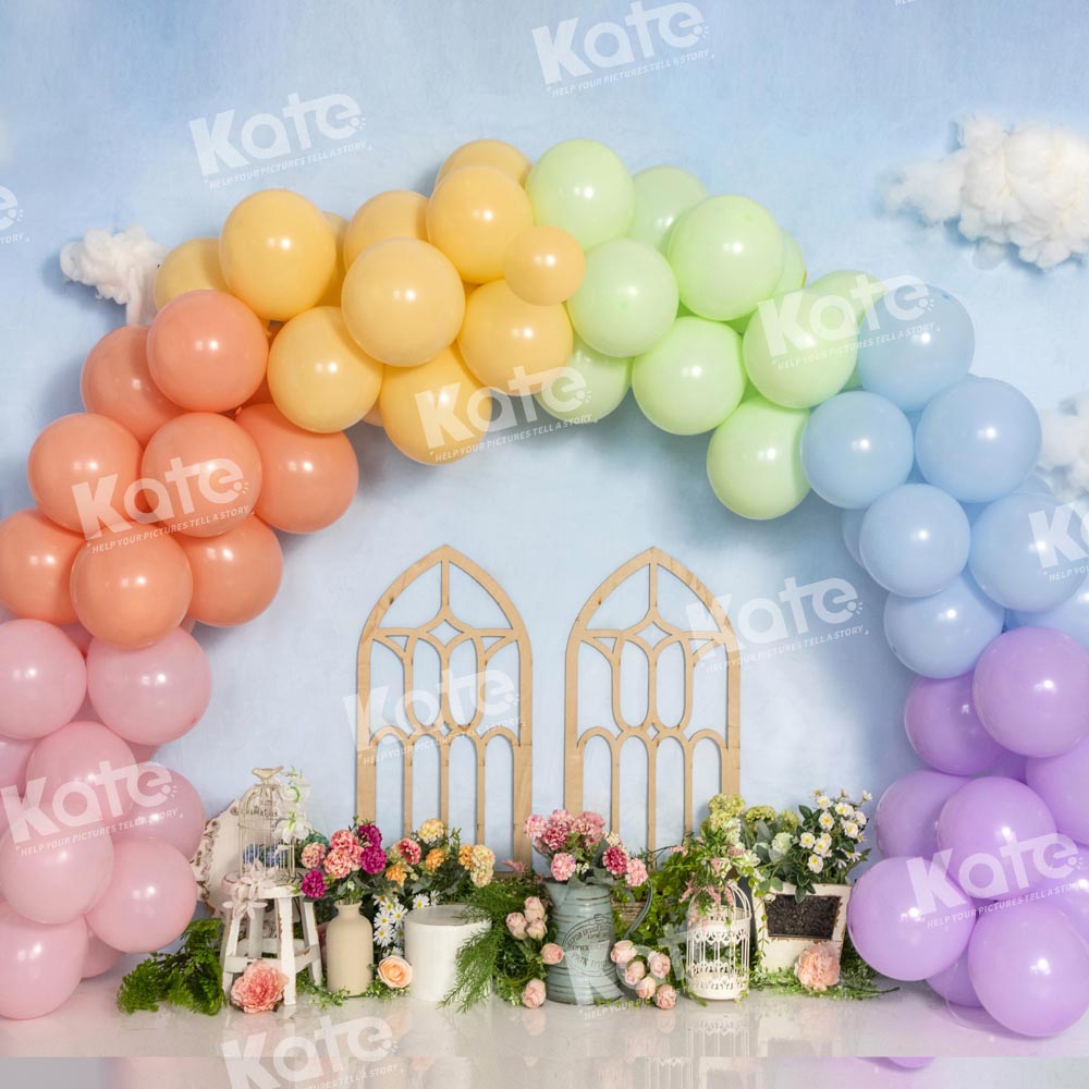 Kate Anniversaire Ballons Ciel Fleur Toile de fond conçu par Emetselch - Kate Backdrop FR