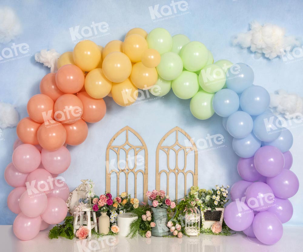 Kate Anniversaire Ballons Ciel Fleur Toile de fond conçu par Emetselch - Kate Backdrop FR