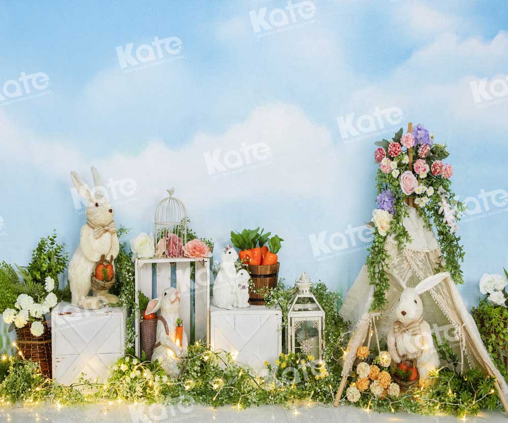 Kate Tente Camping Lapin Printemps Pâques Lumière Toile de fond conçue par Emetselch - Kate Backdrop FR