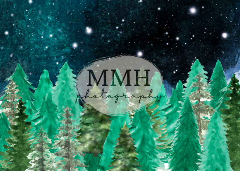 Kate Toile de fond de camping à l'extérieur de la ligne d'arbres nocturnes conçu par Melissa McCraw-Hummer - Kate Backdrop FR