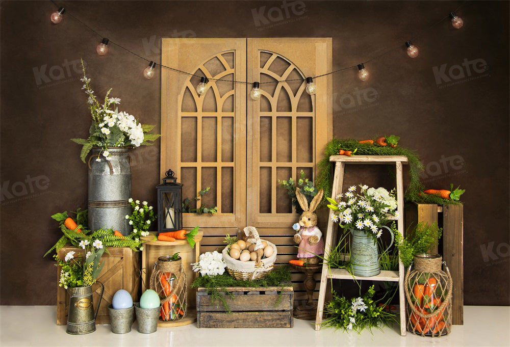Kate Porte marron Lapin Pâques Carottes Toile de fond pour la photographie - Kate Backdrop FR