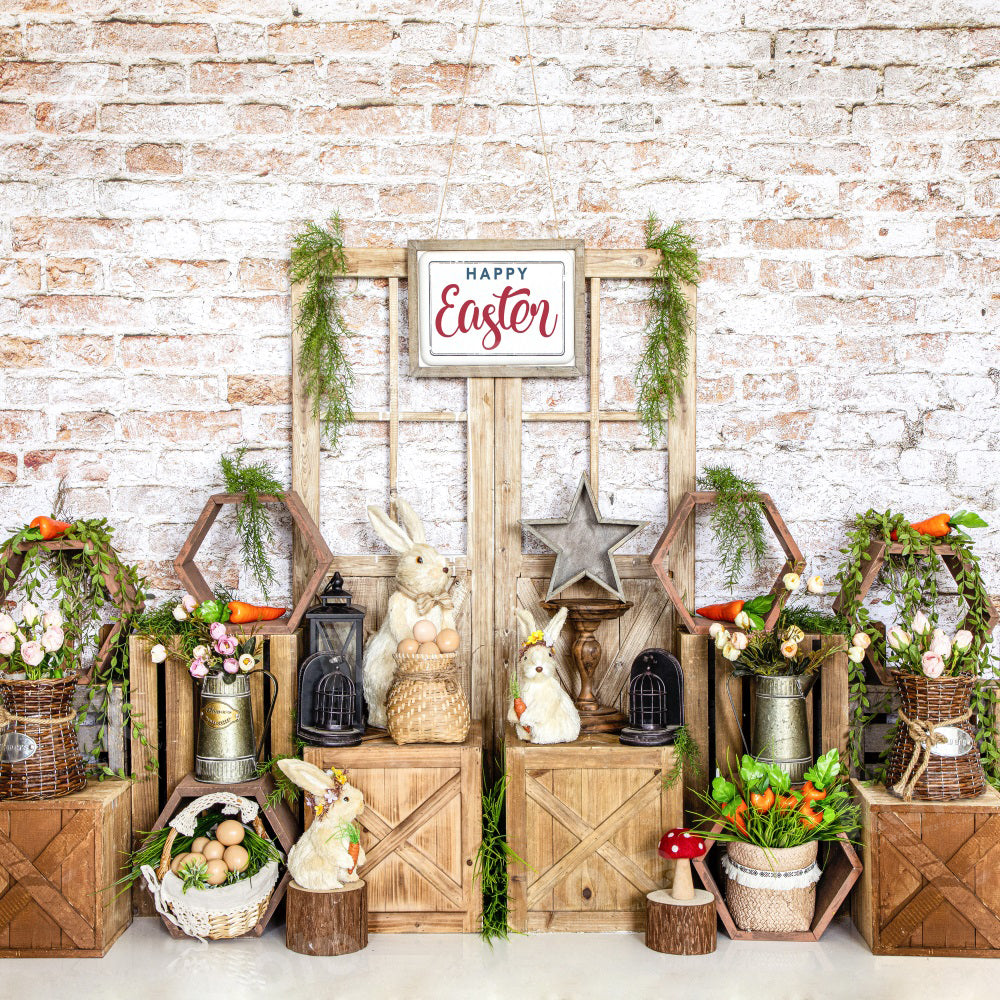 Kate Mur de briques Lapin Pâques Toile de fond pour la photographie - Kate Backdrop FR