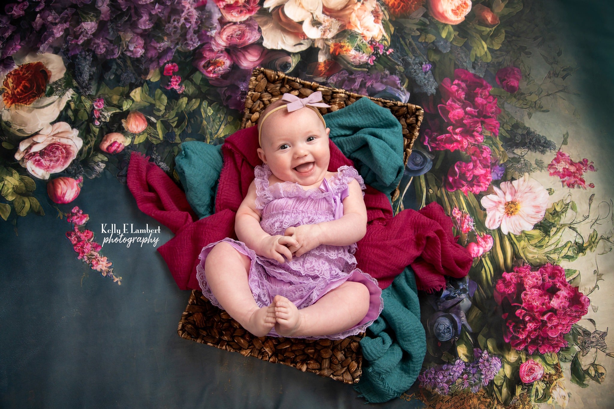 Kate Sarcelle foncée Fleurs Beaux-arts Toile de fond conçue par Mini MakeBelieve - Kate Backdrop FR