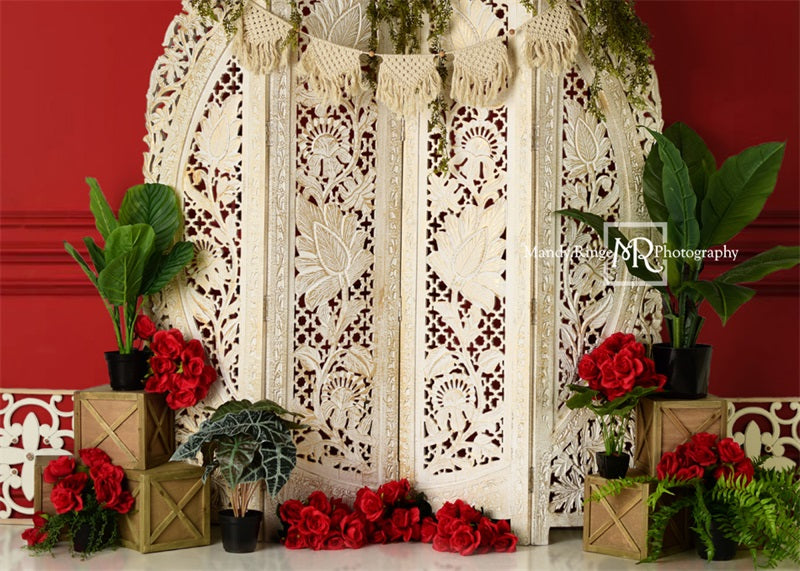 Kate Mur Rouge Saint-Valentin Toile de fond conçue par Mandy Ringe - Kate Backdrop FR
