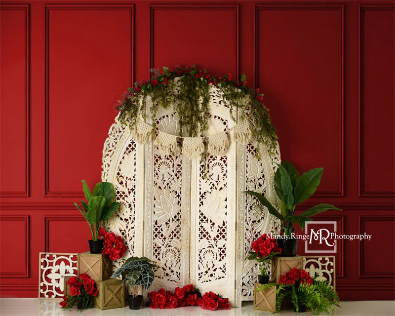 Kate Mur Rouge Saint-Valentin Toile de fond conçue par Mandy Ringe - Kate Backdrop FR