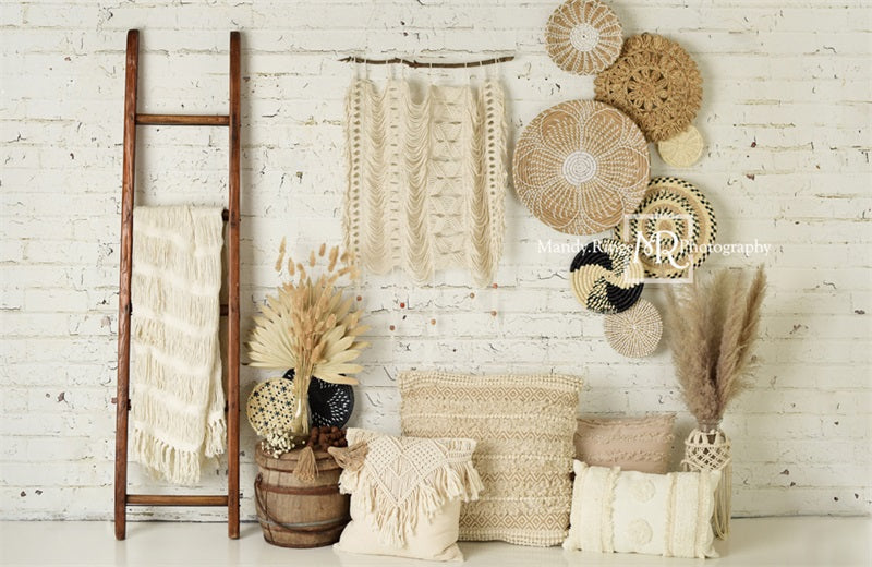 Kate Boho Mur macramé Paniers et échelle Toile de fond conçue par Mandy Ringe Photographie