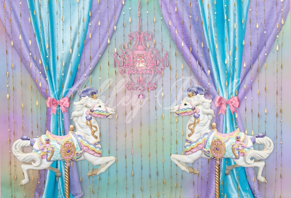 Kate Carrousel Fille Anniversaire Rideau Toile de fond Conçu par Ashley Paul - Kate Backdrop FR