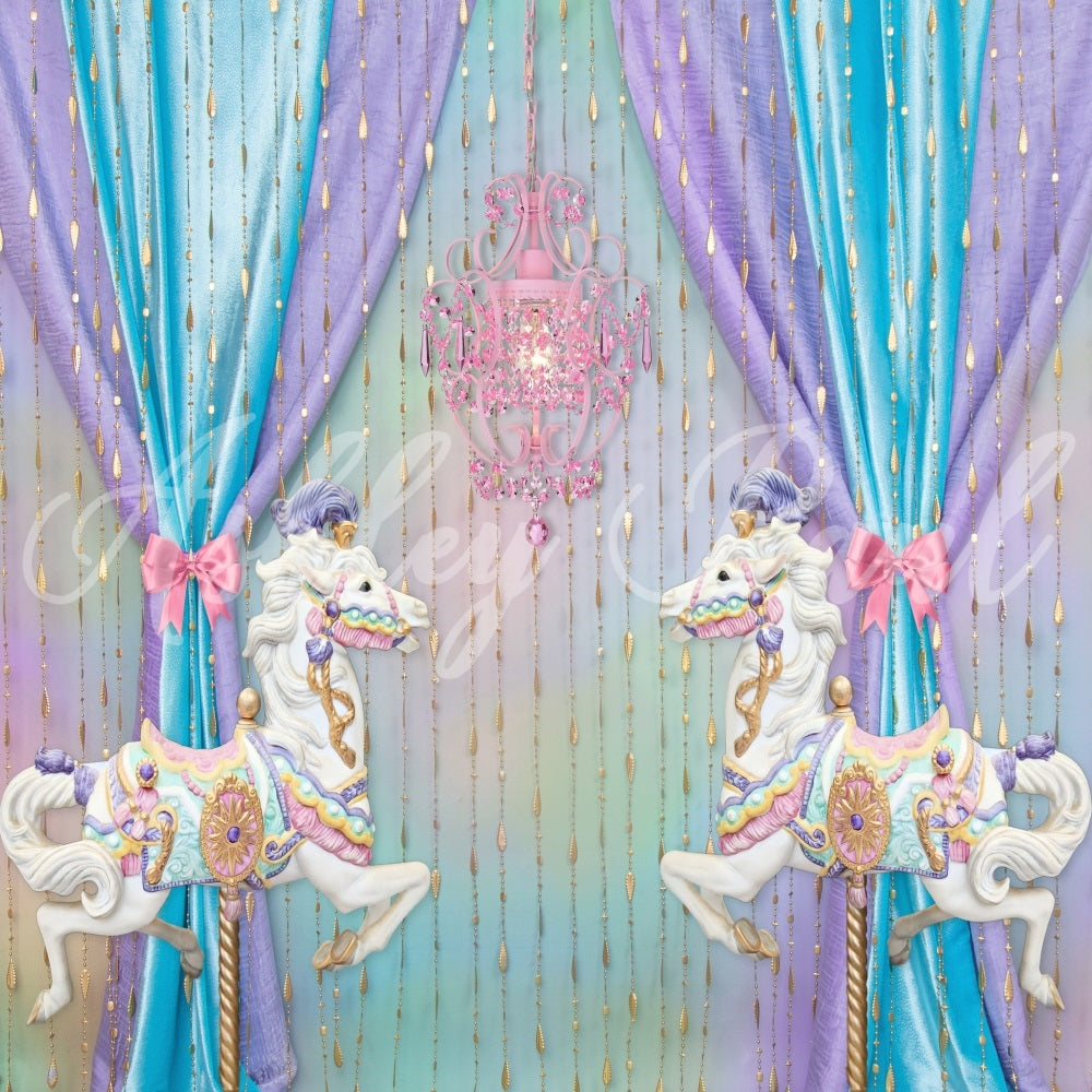 Kate Carrousel Fille Anniversaire Rideau Toile de fond Conçu par Ashley Paul - Kate Backdrop FR