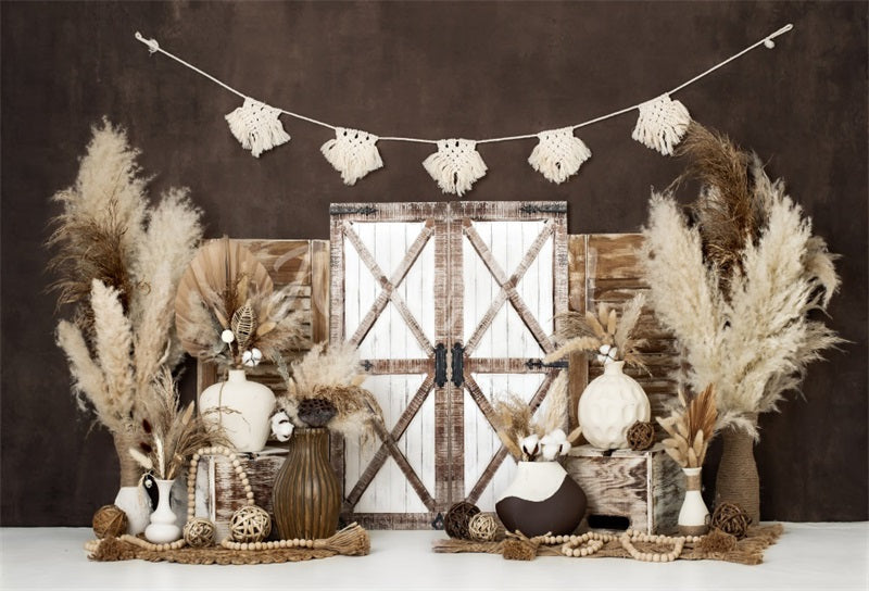 Kate Boho Macramé Porte Fête des mères Marron Toile de fond conçu par Ashley Paul - Kate Backdrop FR
