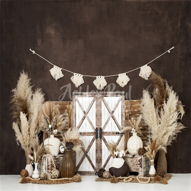 Kate Boho Macramé Porte Fête des mères Marron Toile de fond conçu par Ashley Paul - Kate Backdrop FR