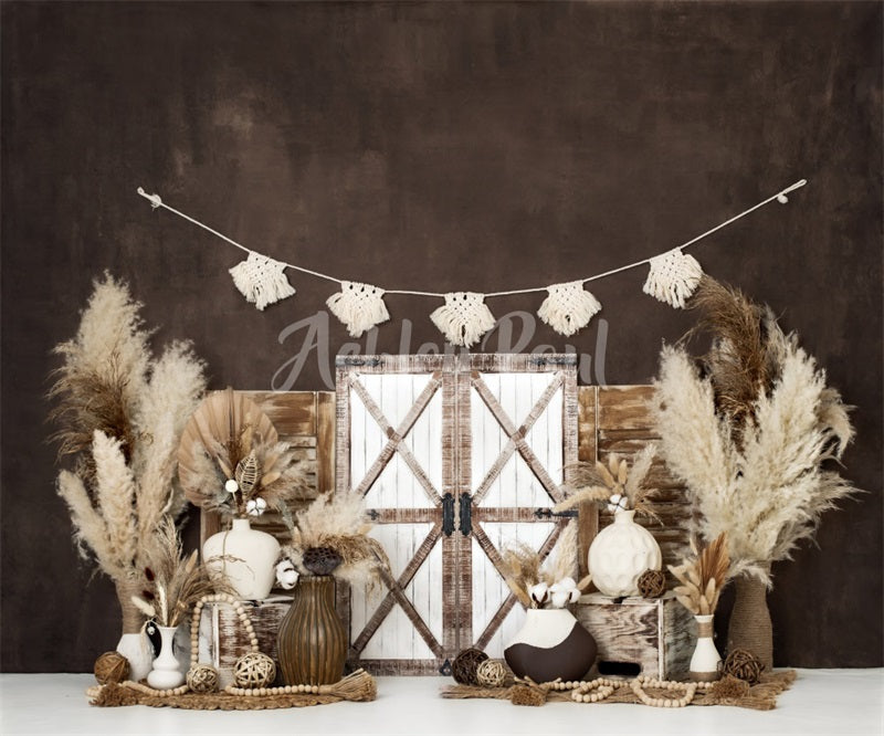 Kate Boho Macramé Porte Fête des mères Marron Toile de fond conçu par Ashley Paul - Kate Backdrop FR