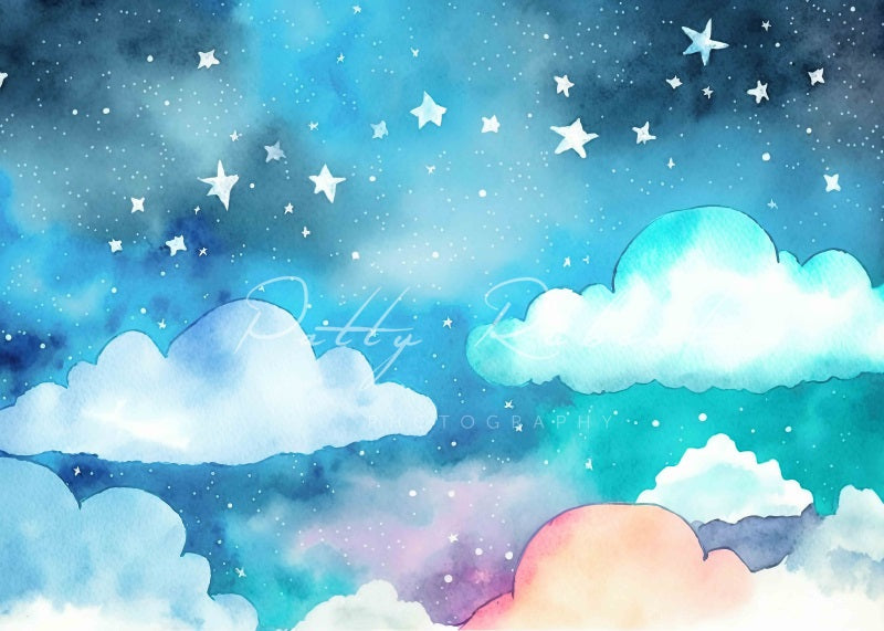Kate Rêve Nuage Étoiles Ciel Bleu Bébé Toile de fond Conçu par Patty Robert - Kate Backdrop FR