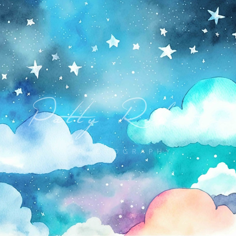 Kate Rêve Nuage Étoiles Ciel Bleu Bébé Toile de fond Conçu par Patty Robert - Kate Backdrop FR