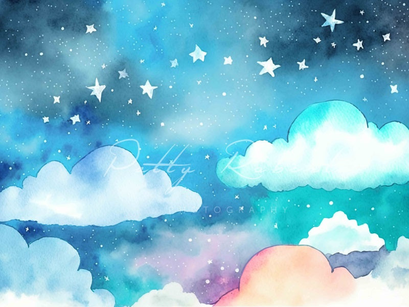 Kate Rêve Nuage Étoiles Ciel Bleu Bébé Toile de fond Conçu par Patty Robert - Kate Backdrop FR
