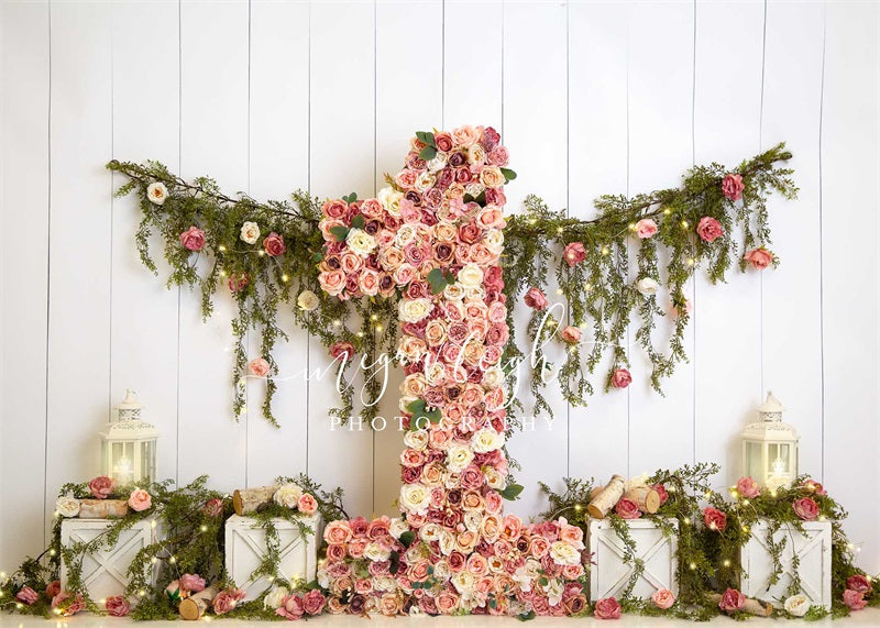 Kate Jardin floral Anniversaire Toile de fond conçue par Megan Leigh - Kate Backdrop FR