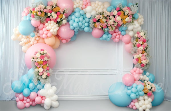 Kate Pictural Bleu Rose Bébé Ballons Anniversaire Toile de fond conçue par Mini MakeBelieve - Kate Backdrop FR