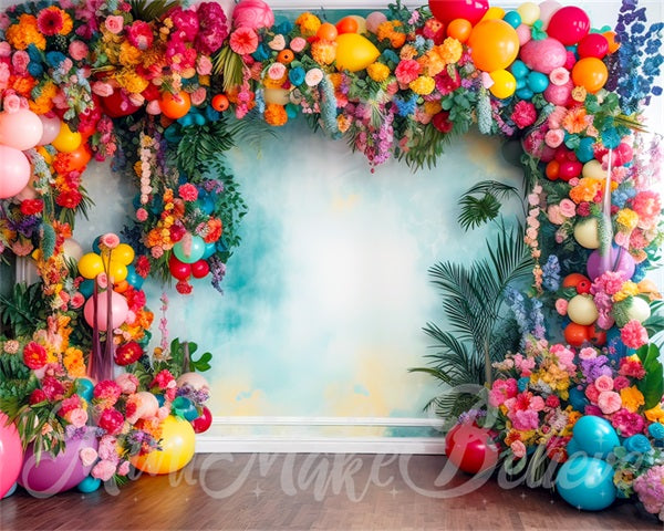 Kate Beaux-Arts Tropical Arche de ballons Mur d'aquarelle Toile de fond conçue par Mini MakeBelieve - Kate Backdrop FR