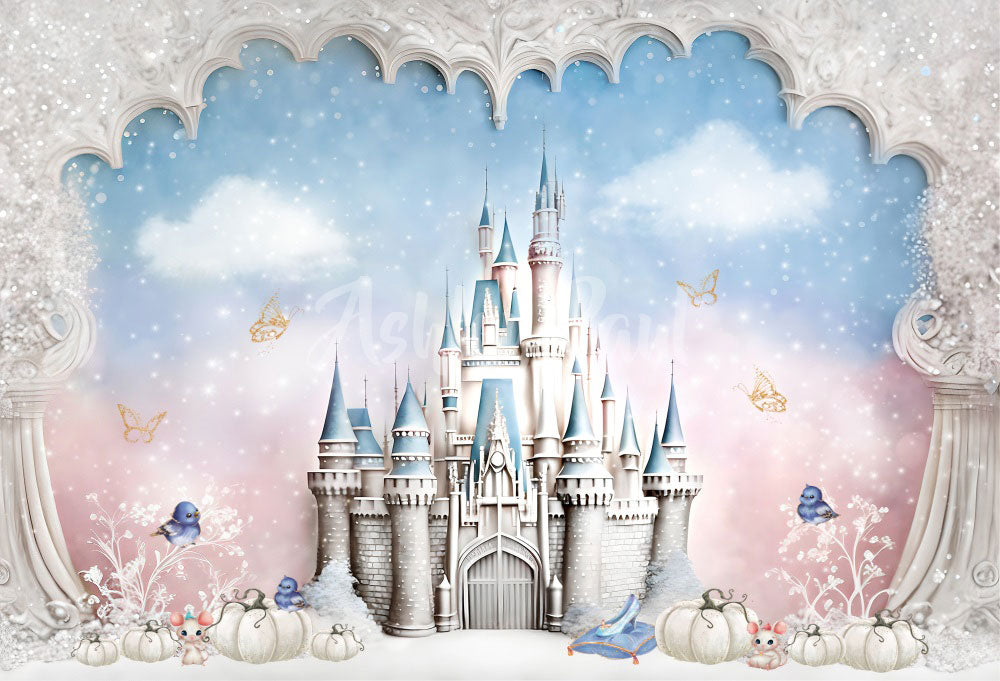 Kate Château de princesse bleu rose Toile de fond conçu par Ashley Paul - Kate Backdrop FR