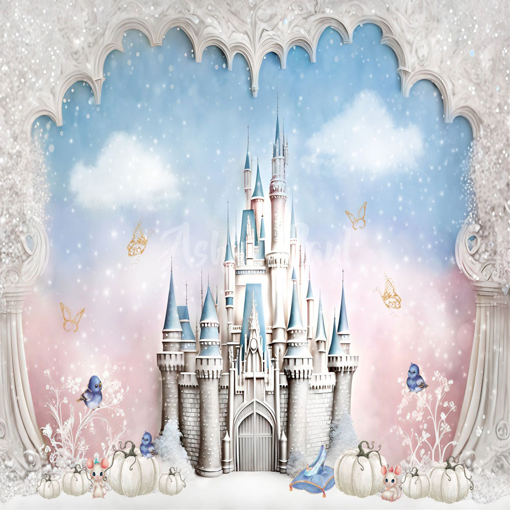 Kate Château de princesse bleu rose Toile de fond conçu par Ashley Paul - Kate Backdrop FR