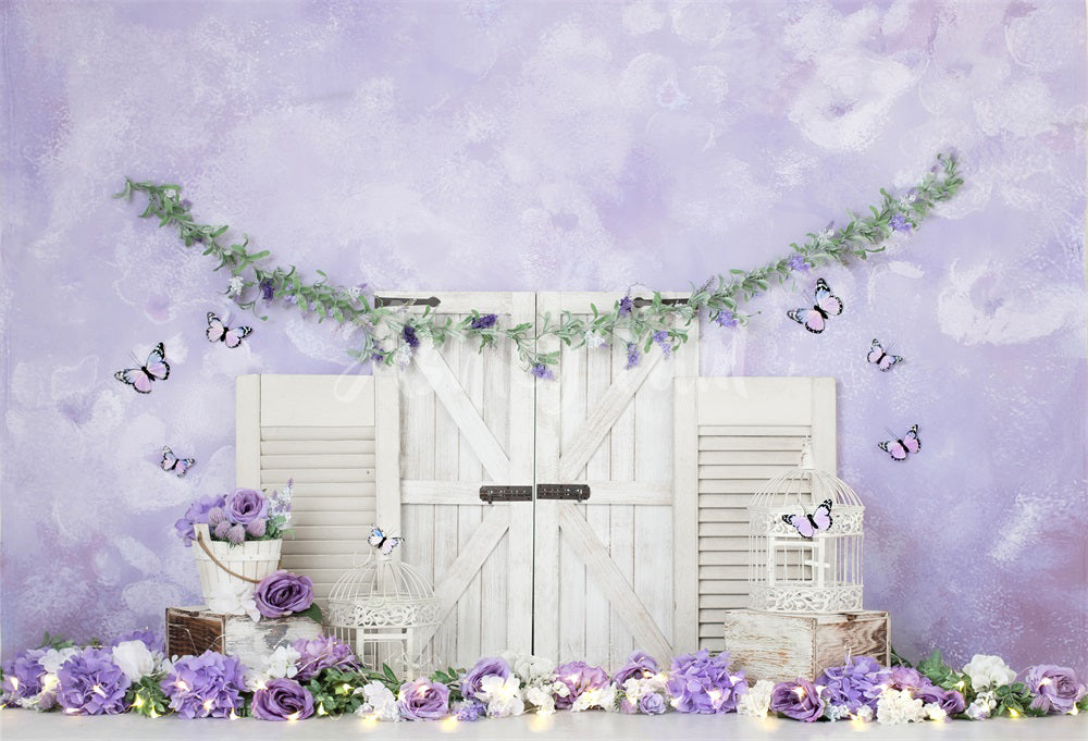 Kate Fleurs violettes Cake smash Porte Toile de fond conçu par Ashley Paul - Kate Backdrop FR
