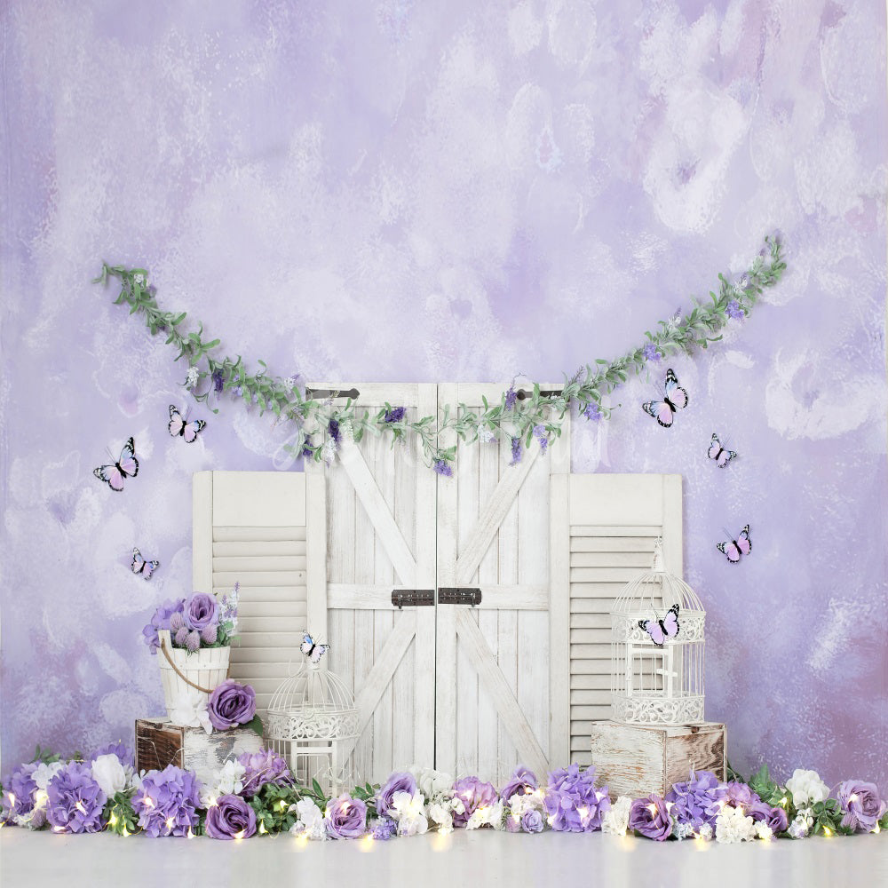 Kate Fleurs violettes Cake smash Porte Toile de fond conçu par Ashley Paul - Kate Backdrop FR