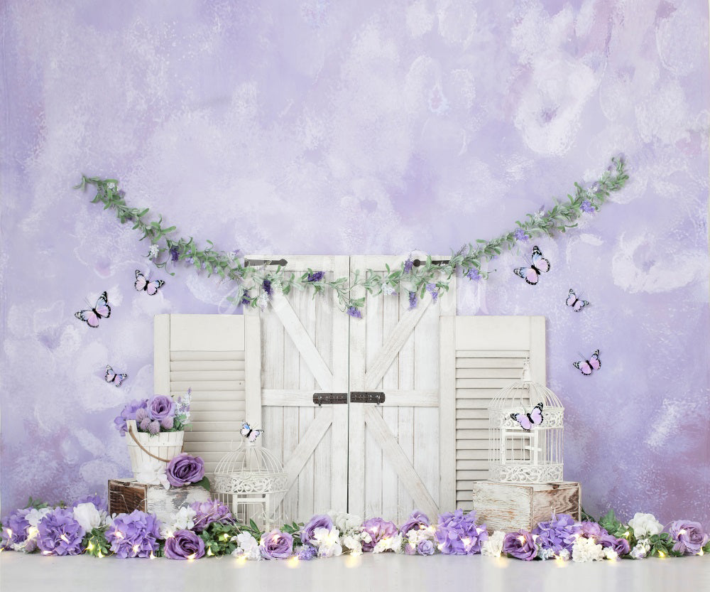 Kate Fleurs violettes Cake smash Porte Toile de fond conçu par Ashley Paul - Kate Backdrop FR