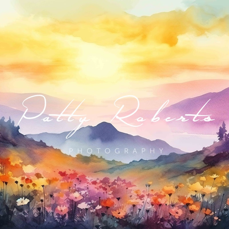 Kate Aquarelle Montagnes majestueuses Toile de fond Conçu par Patty Robert - Kate Backdrop FR