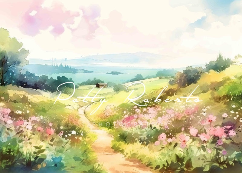 Kate Aquarelle Prairie verte Sérénité Toile de fond Conçu par Patty Robert - Kate Backdrop FR