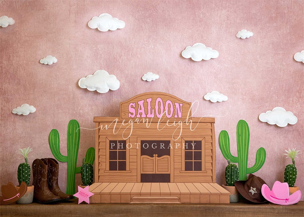 Kate Cow-girl Salon Cactus Toile de fond conçue par Megan Leigh - Kate Backdrop FR